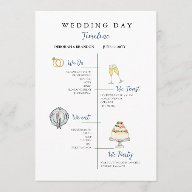 Joli programme plat de chronologie de mariage à l' (Devant)