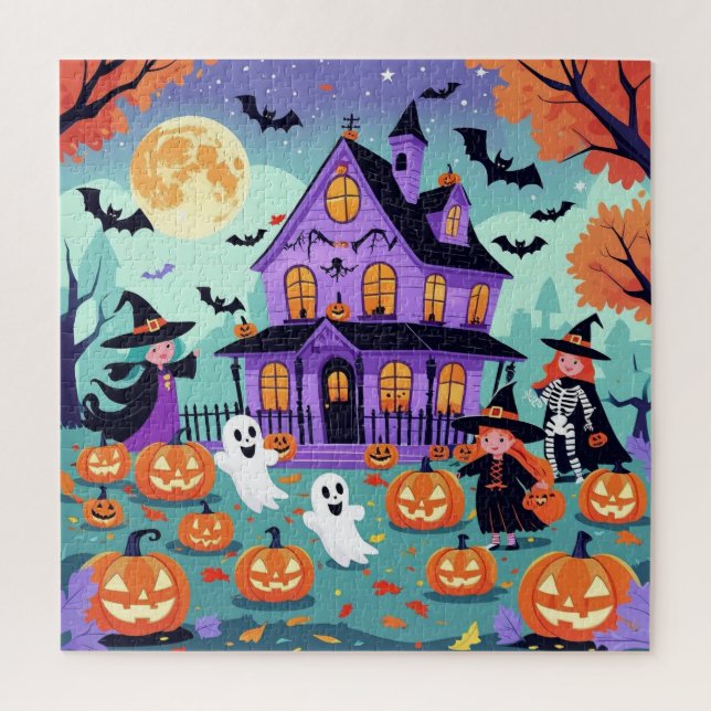 Joli puzzle d'Halloween – Maison hantée, Fantômes (Vertical)