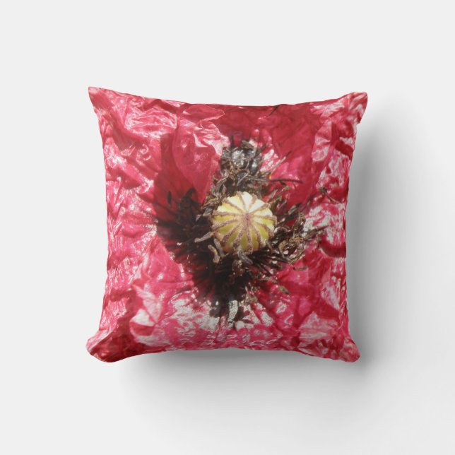Joli REd Coussin de macro de fleur de pavot (Recto)