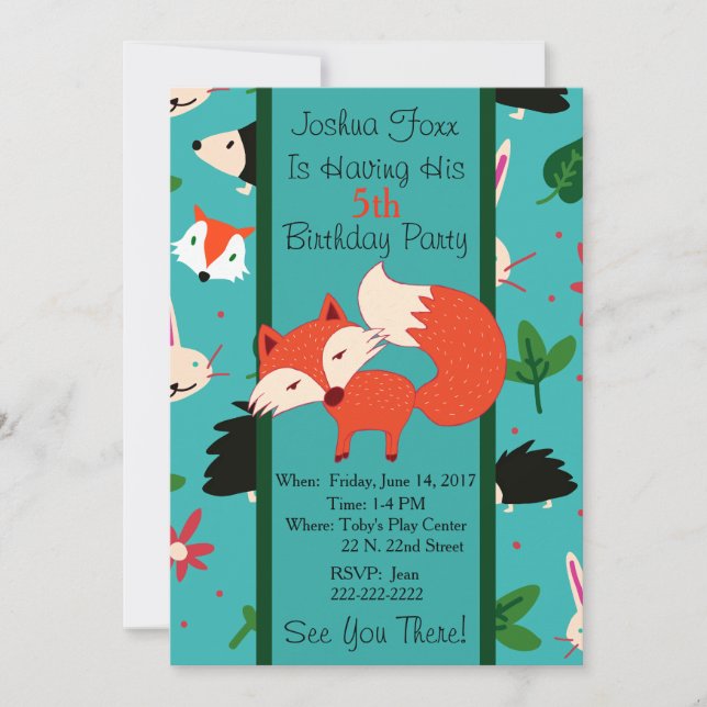 Joli Red Fox Design Invitation d'anniversaire pour (Devant)
