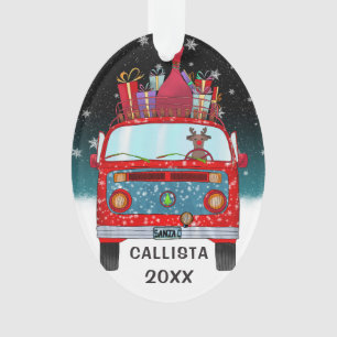 Joli Red Père Noël Van Reindeer Chien neige Noël