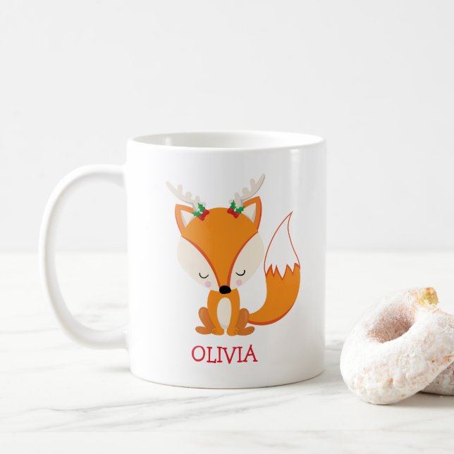 Joli renard de Noël Personnalisé Mug de Noël (Avec donut)
