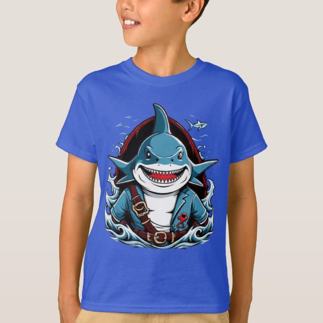 Joli requin pirate sur un bateau T-shirt (Devant)