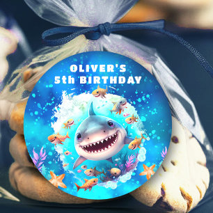 Joli requin Stickers Bleu d'anniversaire