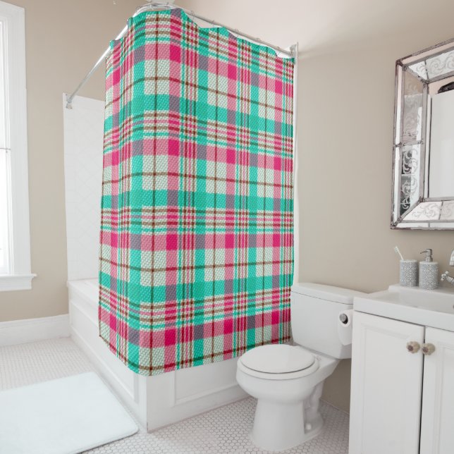 Joli rideau De Douche Plaid Pastel (En situation)