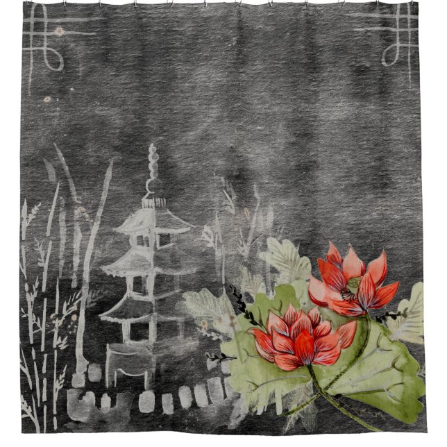 Joli rideau    vintageshower aux fleurs asiatiques (Devant)