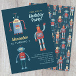 Joli Robot Kids 1er anniversaire Fête Invitation<br><div class="desc">C'est l'heure d'une fête ! Un groupe amusant de petits robots adorables,  prêts à customiser avec le nom de votre enfant,  son âge et les détails de la fête. Le dos est muni d'un motif robot mignon et capricieux.</div>