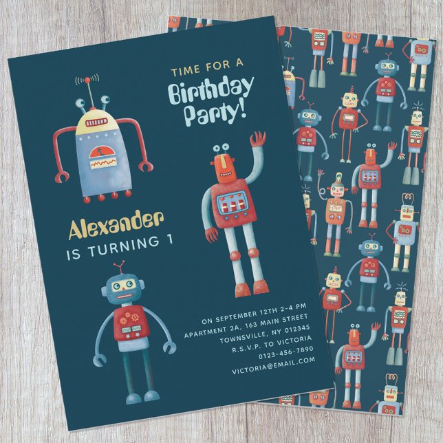 Joli Robot Kids 1er anniversaire Fête Invitation (Créateur téléchargé)
