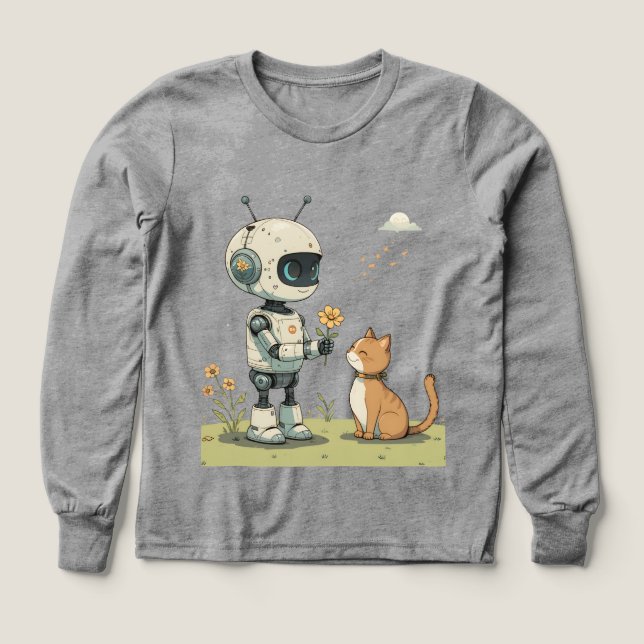 Joli Robot Offrant une Fleur à un Chat, une Illust (Motif recto)