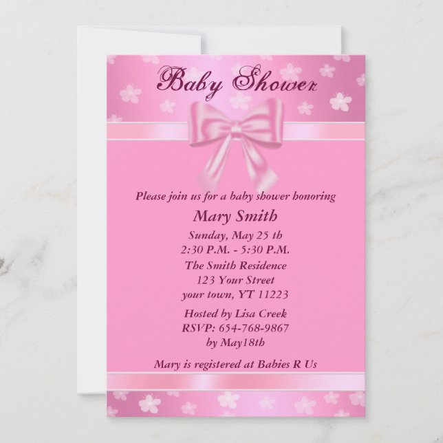 Joli rose Avec Fleurs Baby shower Invitation (Devant)