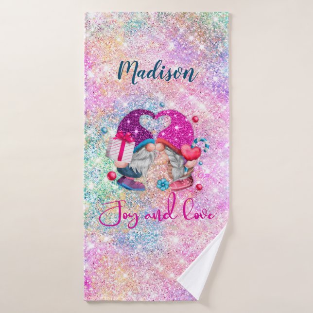 Joli rose faux parties scintillant gnome monogramm (Serviette de bain)