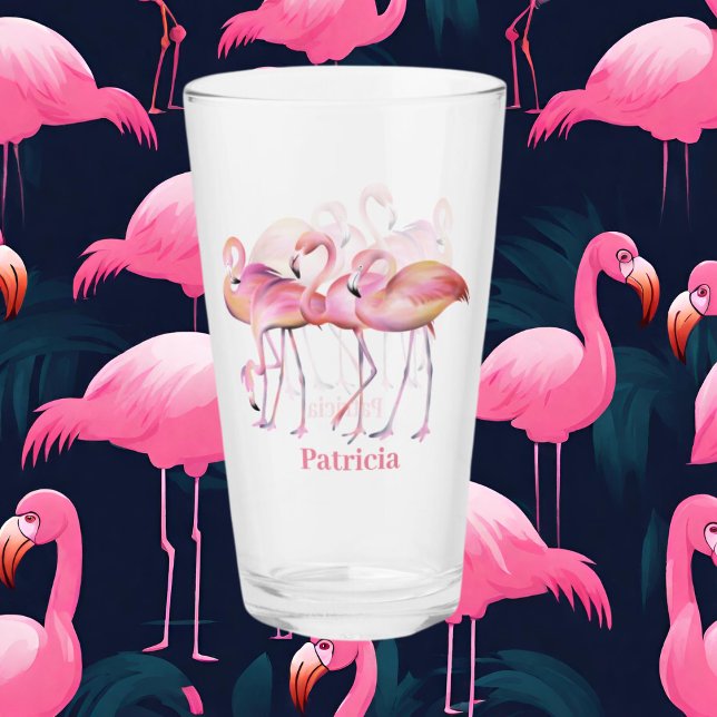 joli rose flamingo ajouter nom plage Verre (Créateur téléchargé)