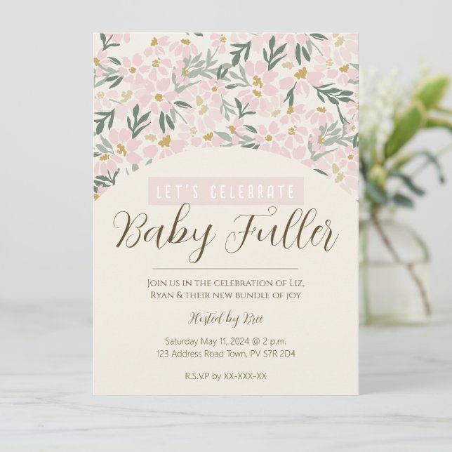 Joli rose Floral Boho Baby shower Invitation (Debout devant)