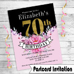 Joli rose Floral Or 70e anniversaire Invitation<br><div class="desc">Plutôt rose Floral Or et Noir 70e Anniversaire Carte postale Invitations Pour Femmes. Il Est Facile De Changer L'Exemple De Texte En Vous Propre En Cliquant Sur Personnaliser. Cliquez Sur Personnaliser Pour Modifier Le Type De Police, La Couleur De Police Ou La Taille De Police Ou Pour Ajouter/Supprimer/Modifier Le Texte...</div>