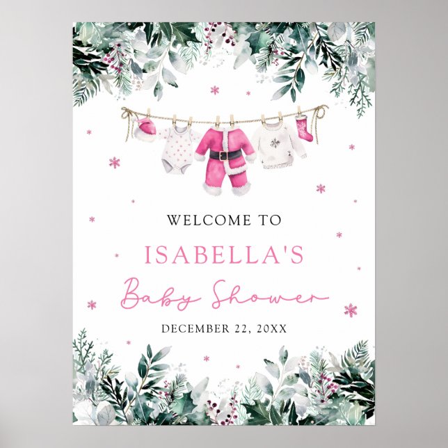 Joli rose Noël Père Noël Baby shower Affiche de bi (Devant)