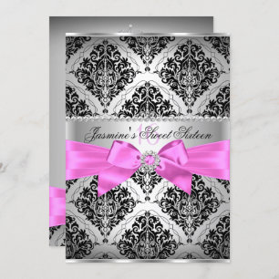 Joli rose noir Damask Sweet 16 Invitation