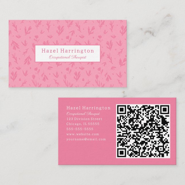Joli rose QR Code Cartes de visite Fleurs simples (Devant / Derrière)