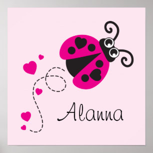Joli rose volante ladybug enfants nommé affiche