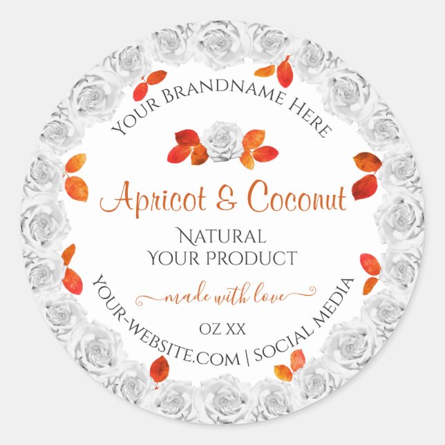 Joli Roses Blanches Produit Étiquettes Orange Feui (Devant)