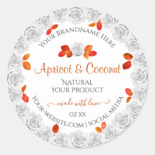 Joli Roses Blanches Produit Étiquettes Orange Feui