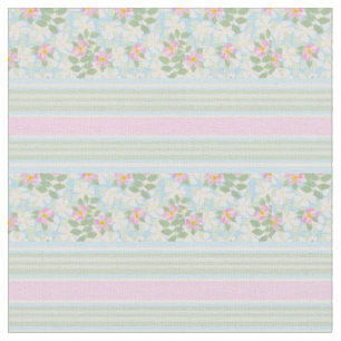 Joli Roses de chien blanc rose sur tissu rayé bleu