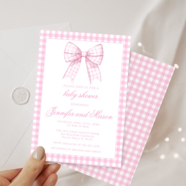 Joli ruban à arc rose bébé petite fille invitation (Créateur téléchargé)