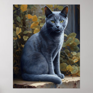 Joli Russe Blue Chat Art Imprimer Poster