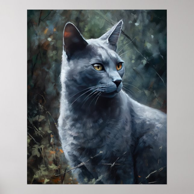 Joli Russe Blue Chat Art Imprimer Poster (Devant)
