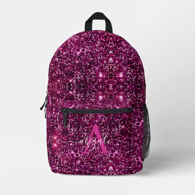 Joli Sac À Dos Imprimé Monogrammé Paillettes Rose  (Recto)