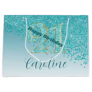 Joli Sac Anniversaire 21 Ans Paillettes Bleu Turqu