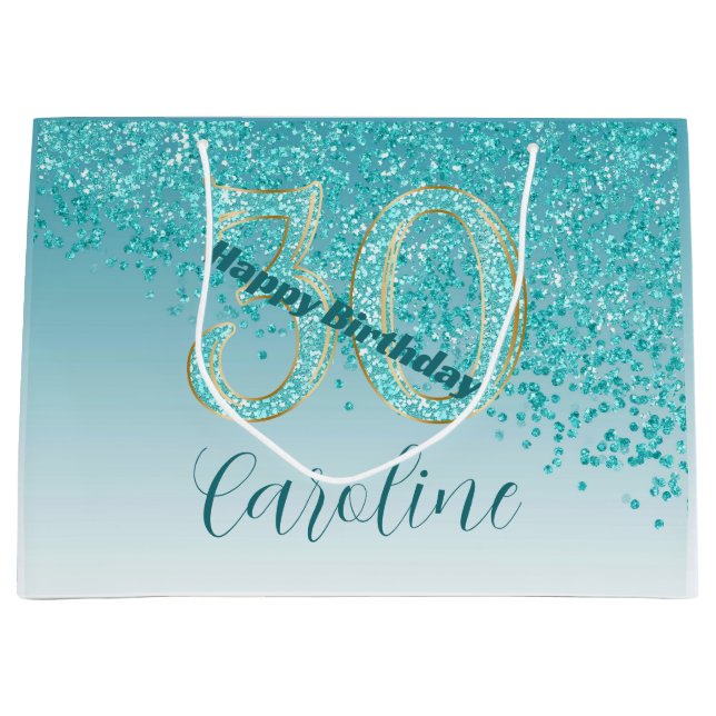 Joli Sac Cadeau Paillettes Bleu Sarcelle pour 30e  (Devant)