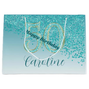 Joli Sac Cadeau Paillettes Bleu Sarcelle pour 50e