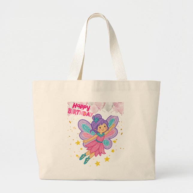 Joli sac en toile pour fille avec une fée heureuse (Devant)