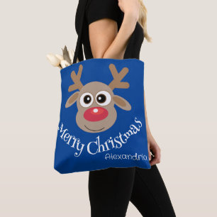 Joli Sac fourre-tout bleu Reindeer Cartoon de Noël