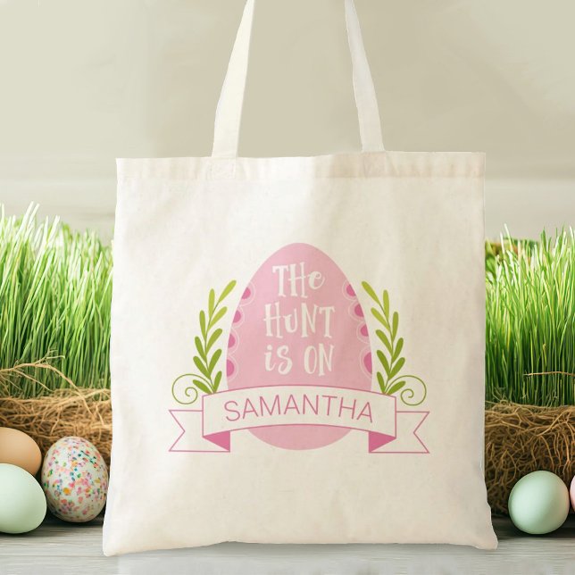 Joli Sac fourre-tout de chasse aux oeufs de Pâques (A cute easter egg humt tote bag. Personalize it with your name.)