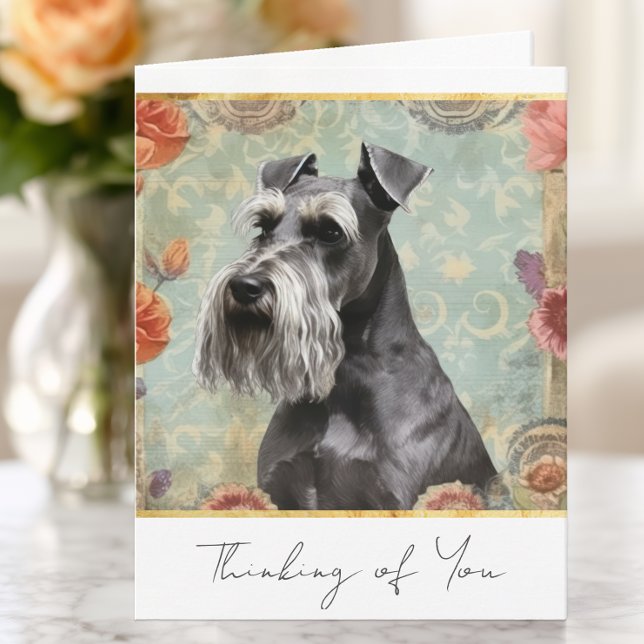 Joli Schnauzer Floral Pensant à Vous (Schnauzer Thinking of You Card)
