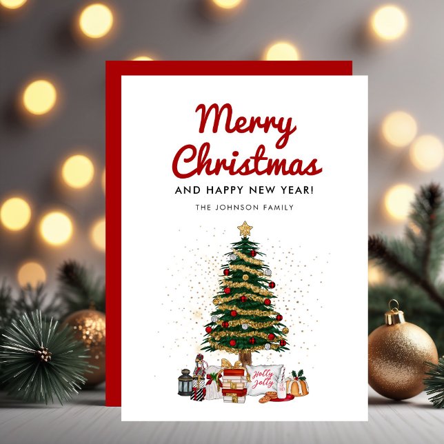 Joli script d'arbre de pin Joyeux Noël  (Cute Pine Tree Script Merry Christmas Holiday Card)