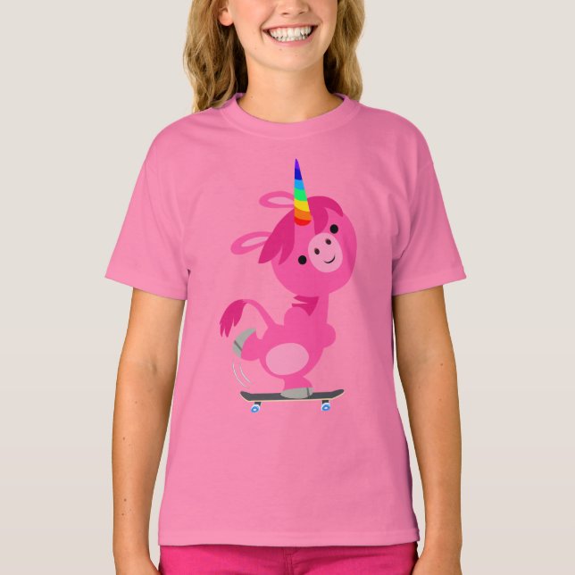 Joli Skateboard Cartoon Unicorn T-Shirt pour enfan (Devant)
