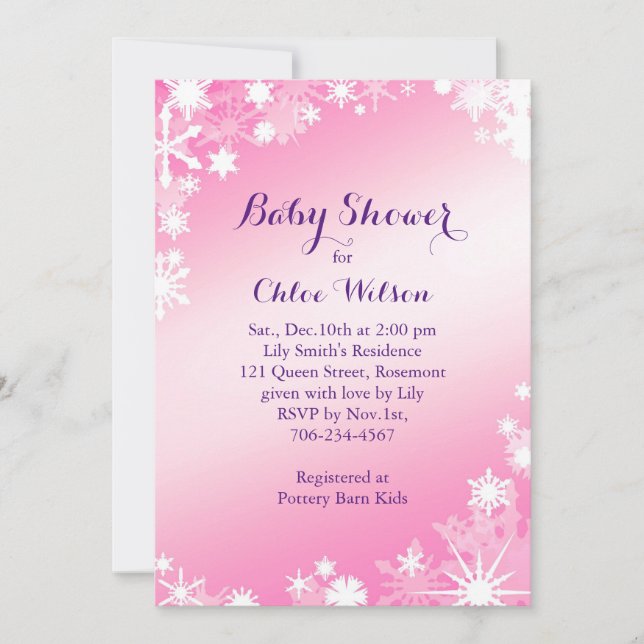 Joli Snowflakes rose Baby shower Invitation (Devant)