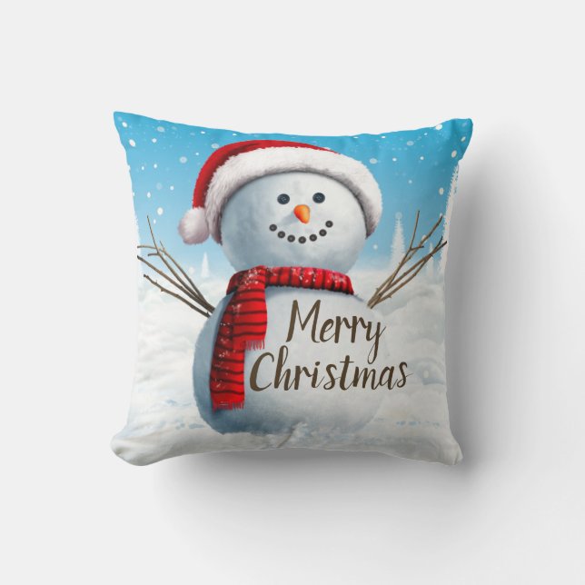 Joli Snowman Joyeux Oreiller de Noël (Recto)