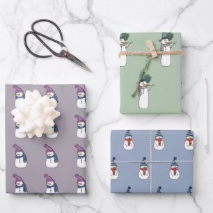 Joli Snowman Wrapping Papier ensemble de 3