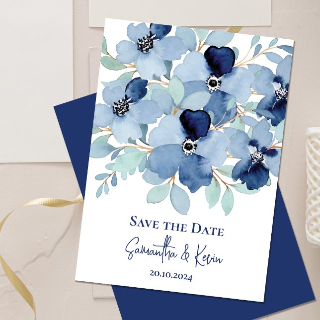 Joli Stale Bleu Floral Mariage Enregistrer La Date (Pretty Stale Blue Floral Wedding Save The Date Invitation)