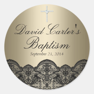 Joli Sticker Baptême en dentelle et en or croisé