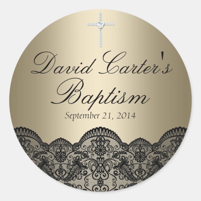 Joli Sticker Baptême en dentelle et en or croisé (Devant)
