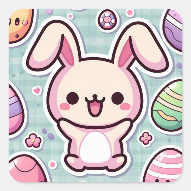 Joli Stickers de Pâques ! Stickers de lapin heureu (Devant)