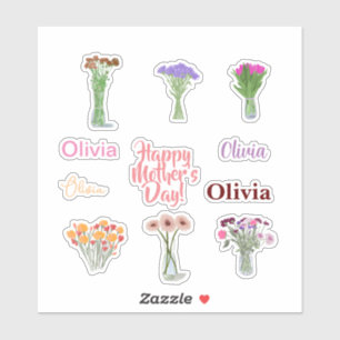 Joli stickers Fête des Mères Florales +Personnalit
