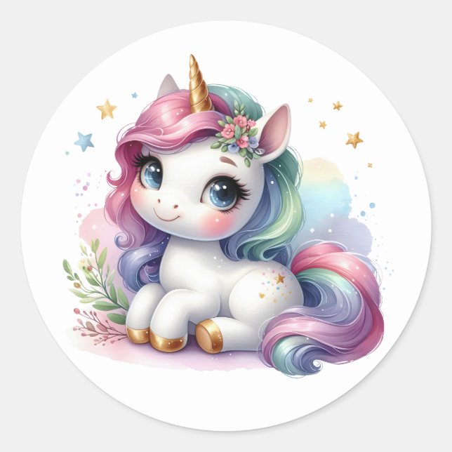 Joli Stickers Unicorne Aquarelle (Devant)
