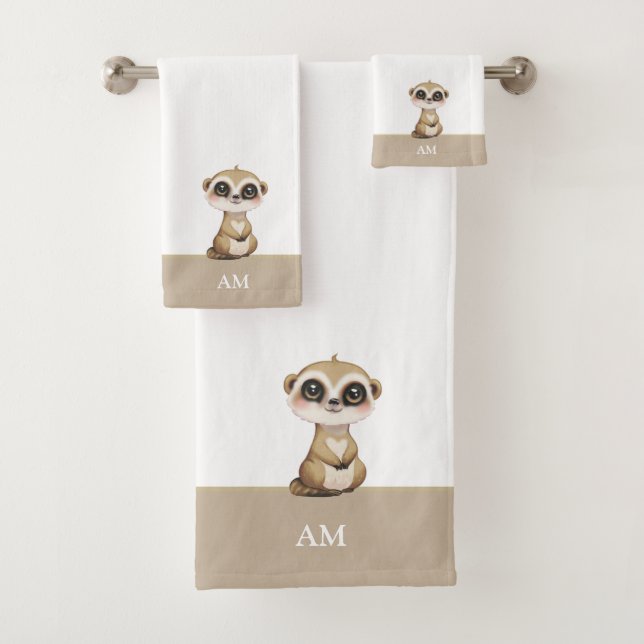 Joli Suricate & Monogramme sur Beige & Blanc (En situation)