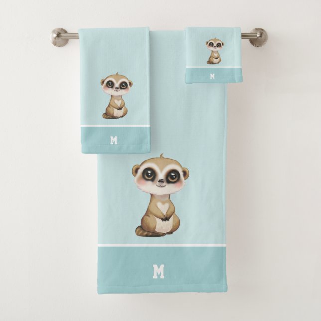 Joli Suricate & Monogramme sur Fond Bleu Clair (En situation)