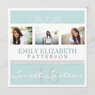 Joli Swirl Photo Collage Sweet 16 Invitation